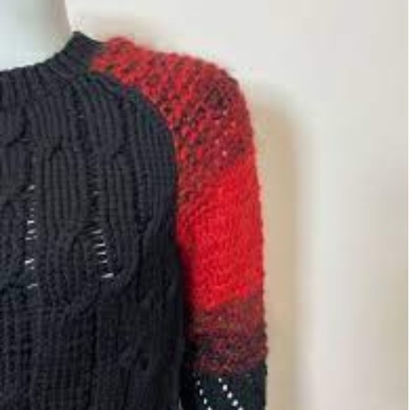 Helmut Lang Black & Red Cable Knit Wool Sweater - Picture 3 of 6